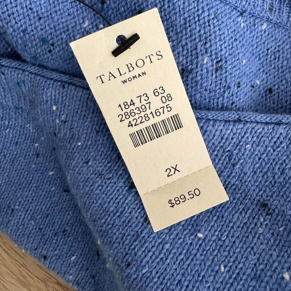 Talbots Speckled Sweater 2X Blue Cotton Nylon‎ Wool 3/4 Sleeve NWT FS-1359 - Picture 8 of 8
